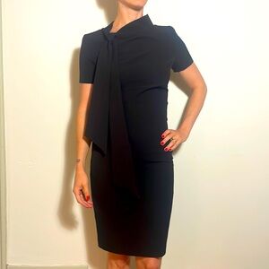 Anna Morellini stretchy black knee length dress with tie detail